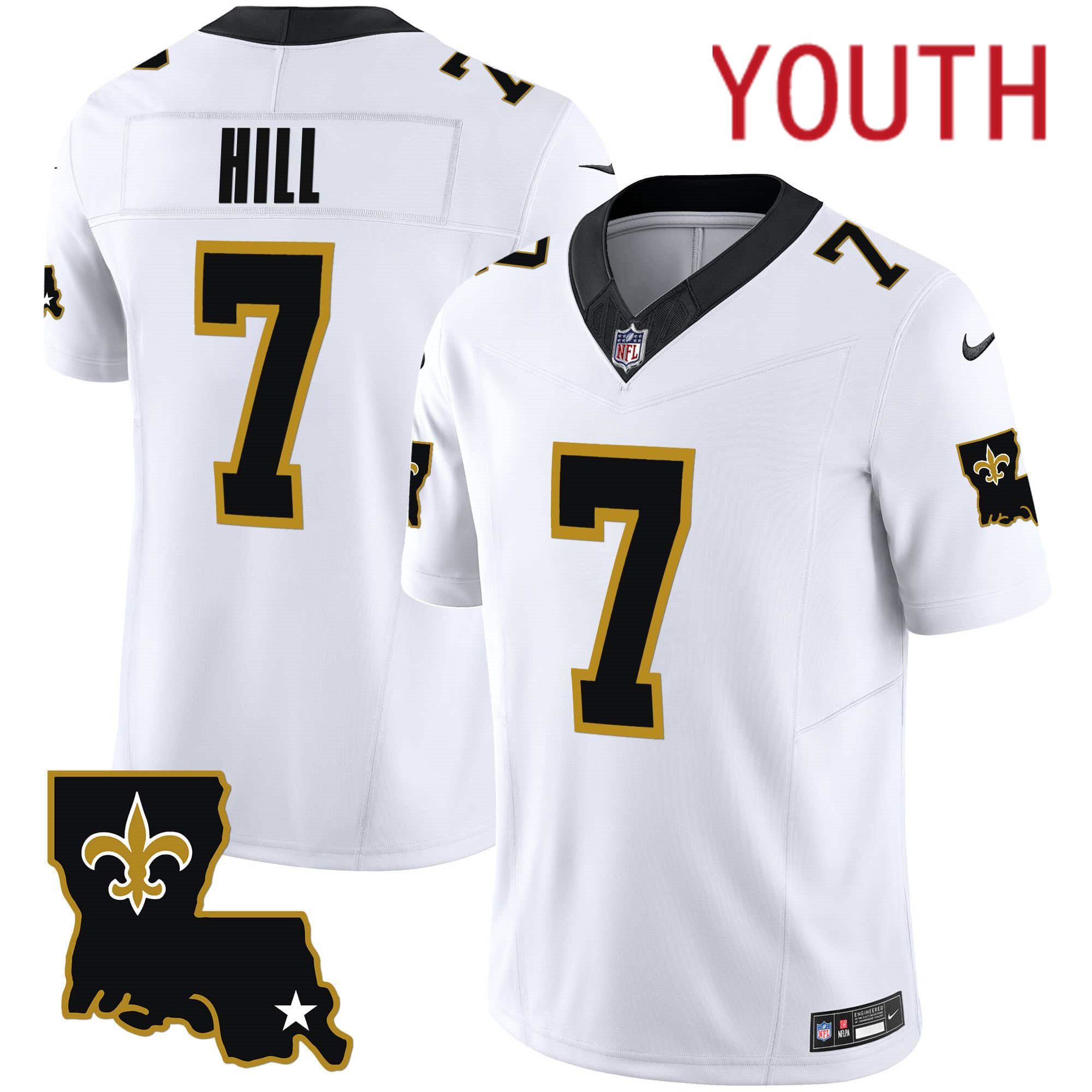 Youth New Orleans Saints 7 Hill White 2024 Nike 1987 Legacy Vapor Limited NFL Jersey